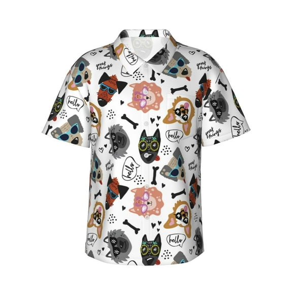 Haiem Hip Hop Dog Printed Hawaiian Shirt for Men - Men’s Casual Beach Summer Shirts - Stretch Fabric with Modern Fit-3X-Large