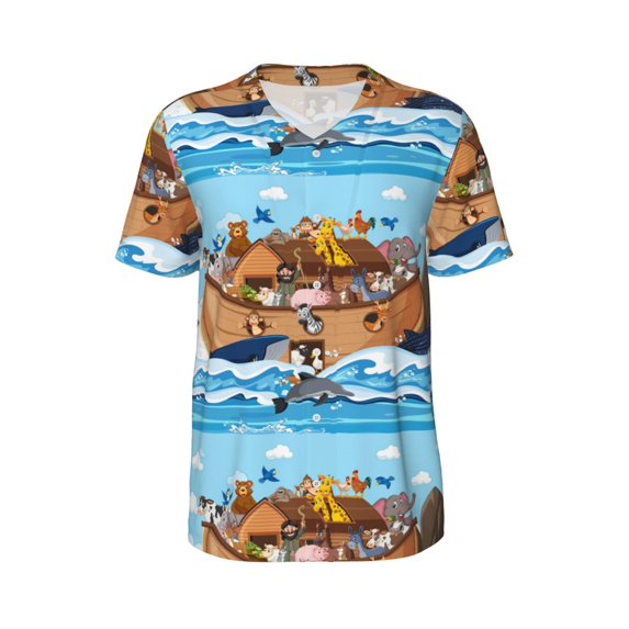 Haiem Hip Hop Hipster Baseball Jersey Button Down Shirts Sports Uniforms Men Women Jersey(Animals on Noah's Ark Floating,Medium)