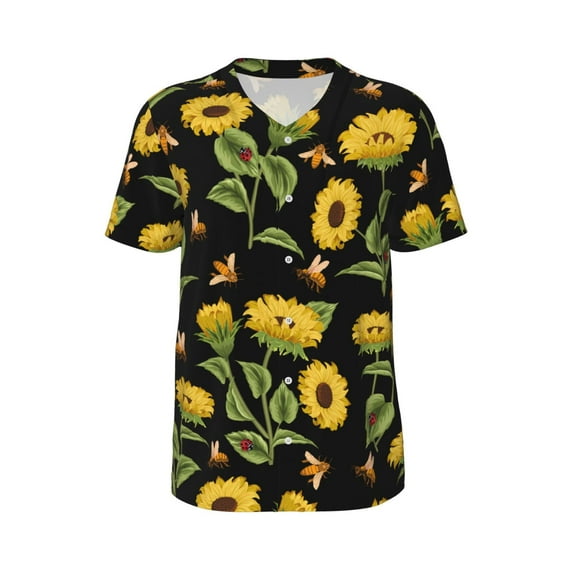 Haiem Hip Hop Hipster Baseball Jersey Button Down Shirts Sports Uniforms Men Women Jersey(Bees and Sunflowers,Medium)