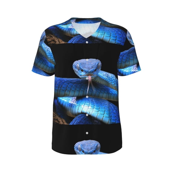 Haiem Hip Hop Hipster Baseball Jersey Button Down Shirts Sports Uniforms Men Women Jersey(Blue Viper Snake,Medium)