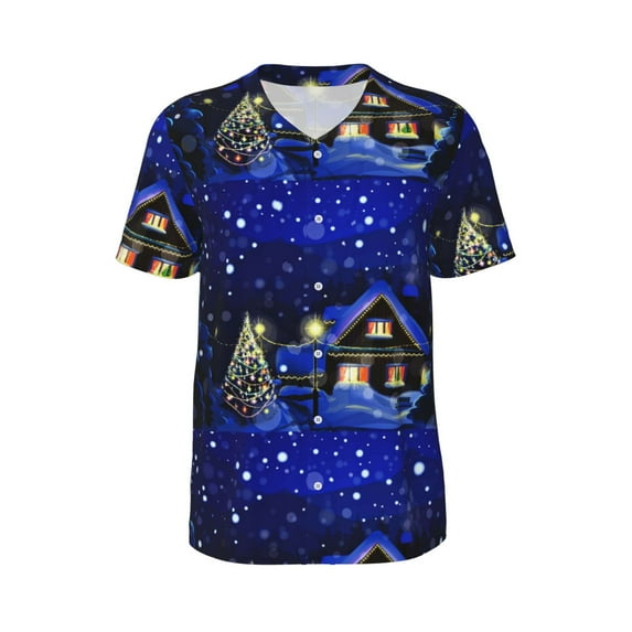 Haiem Hip Hop Hipster Baseball Jersey Button Down Shirts Sports Uniforms Men Women Jersey(Christmas Night,X-Large)