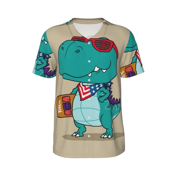 Haiem Hip Hop Hipster Baseball Jersey Button Down Shirts Sports Uniforms Men Women Jersey(Cool Dino Playing Skateboard,3X-Large)