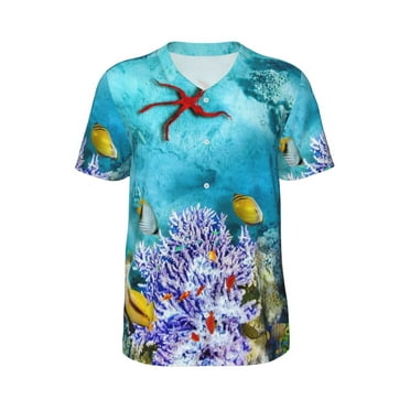 Haiem Hip Hop Hipster Baseball Jersey Button Down Shirts Sports Uniforms Men Women Jersey(Corals and Tropical Fish,Small)
