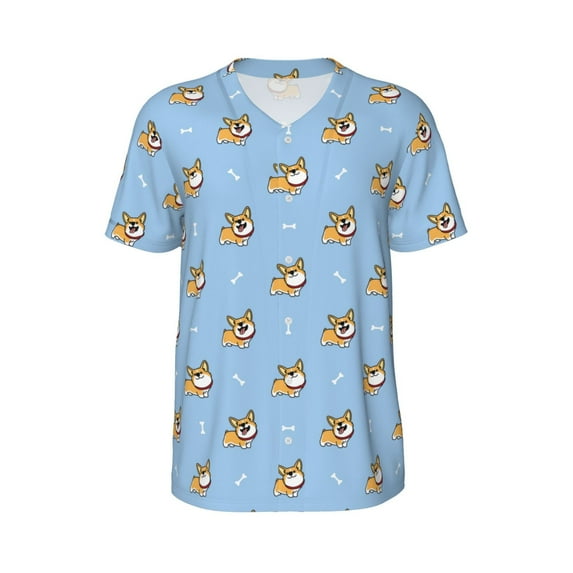 Haiem Hip Hop Hipster Baseball Jersey Button Down Shirts Sports Uniforms Men Women Jersey(Corgi Dog,Large)
