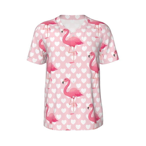 Haiem Hip Hop Hipster Baseball Jersey Button Down Shirts Sports Uniforms Men Women Jersey(Cute Flamingo with Heart,XX-Large)