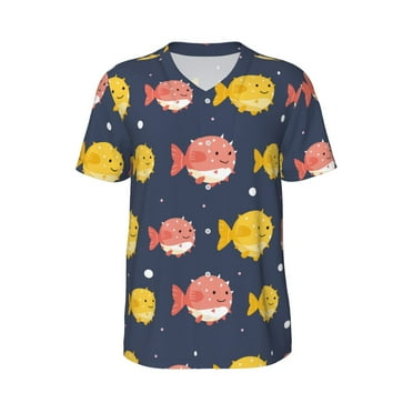 Haiem Hip Hop Hipster Baseball Jersey Button Down Shirts Sports Uniforms Men Women Jersey(Cute Puffer Fish,Small)
