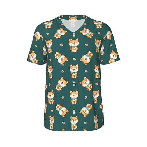 Haiem Hip Hop Hipster Baseball Jersey Button Down Shirts Sports Uniforms Men Women Jersey(Cute Shiba,4X-Large)