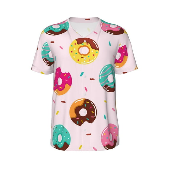 Haiem Hip Hop Hipster Baseball Jersey Button Down Shirts Sports Uniforms Men Women Jersey(Donut,XX-Large)