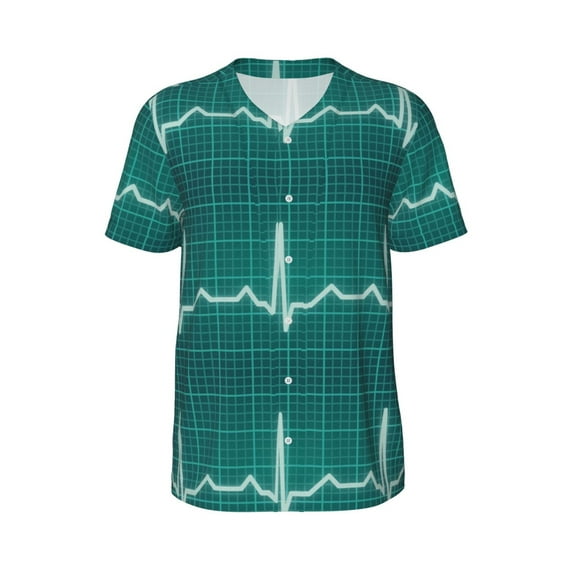 Haiem Hip Hop Hipster Baseball Jersey Button Down Shirts Sports Uniforms Men Women Jersey(ECG Wave,Medium)
