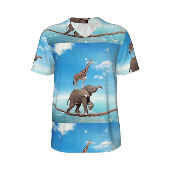 Haiem Hip Hop Hipster Baseball Jersey Button Down Shirts Sports Uniforms Men Women Jersey(Elephant Giraffe,X-Large)