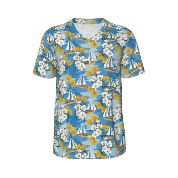 Haiem Hip Hop Hipster Baseball Jersey Button Down Shirts Sports Uniforms Men Women Jersey(Flower and Sail Boat,4X-Large)