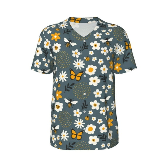 Haiem Hip Hop Hipster Baseball Jersey Button Down Shirts Sports Uniforms Men Women Jersey(Flowers and Bee,X-Large)