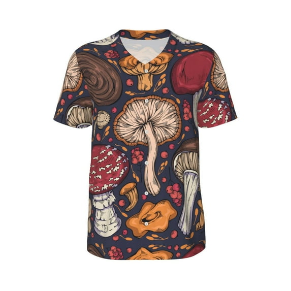Haiem Hip Hop Hipster Baseball Jersey Button Down Shirts Sports Uniforms Men Women Jersey(Forest Wild Mushroom,3X-Large)