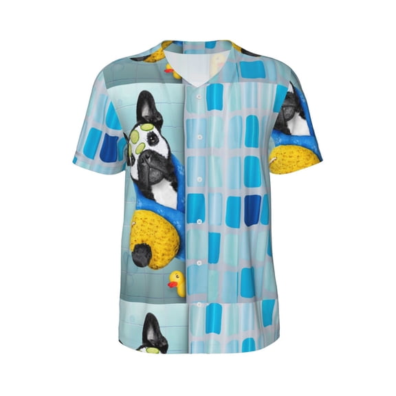 Haiem Hip Hop Hipster Baseball Jersey Button Down Shirts Sports Uniforms Men Women Jersey(French Bulldog Dog in a Bathtub,XX-Large)