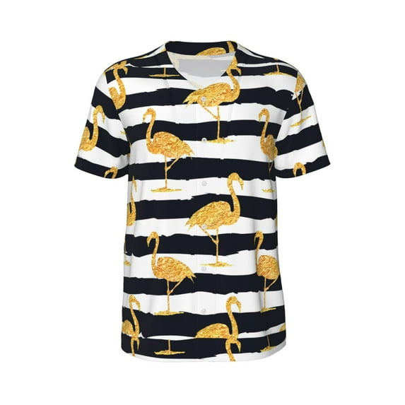 Haiem Hip Hop Hipster Baseball Jersey Button Down Shirts Sports Uniforms Men Women Jersey(Gold Flamingo,Medium)