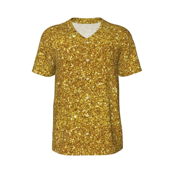 Haiem Hip Hop Hipster Baseball Jersey Button Down Shirts Sports Uniforms Men Women Jersey(Gold Glitter,Medium)