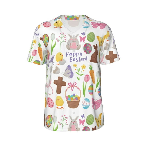 Haiem Hip Hop Hipster Baseball Jersey Button Down Shirts Sports Uniforms Men Women Jersey(Happy Easter1,4X-Large)
