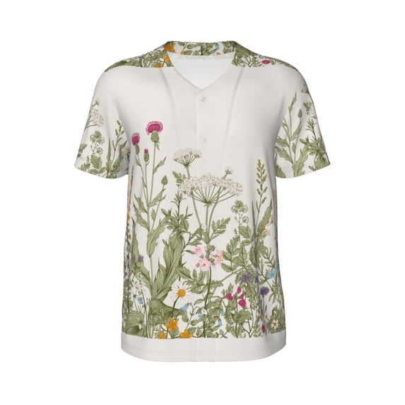 Haiem Hip Hop Hipster Baseball Jersey Button Down Shirts Sports Uniforms Men Women Jersey(Herbs and Wildflowers,Medium)
