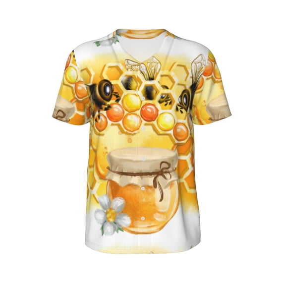 Haiem Hip Hop Hipster Baseball Jersey Button Down Shirts Sports Uniforms Men Women Jersey(Honey Bee,Small)