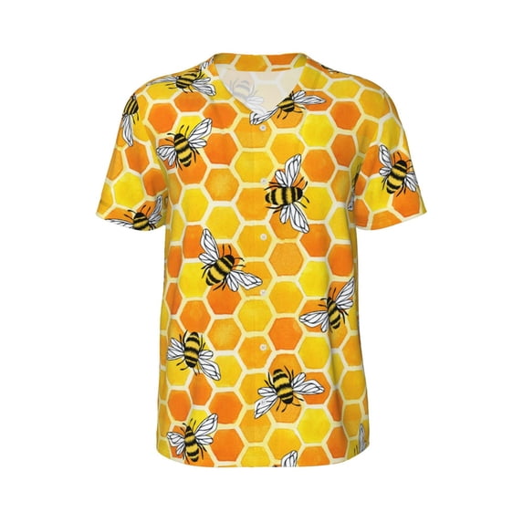 Haiem Hip Hop Hipster Baseball Jersey Button Down Shirts Sports Uniforms Men Women Jersey(Honeycombs,4X-Large)