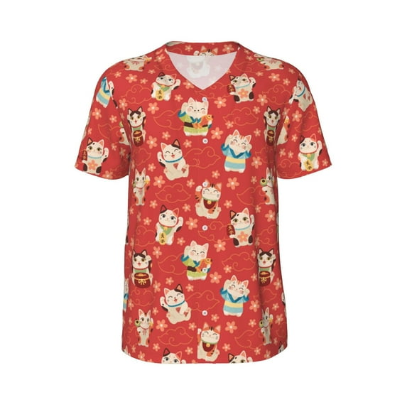 Haiem Hip Hop Hipster Baseball Jersey Button Down Shirts Sports Uniforms Men Women Jersey(Japanese Maneki Cats,X-Large)