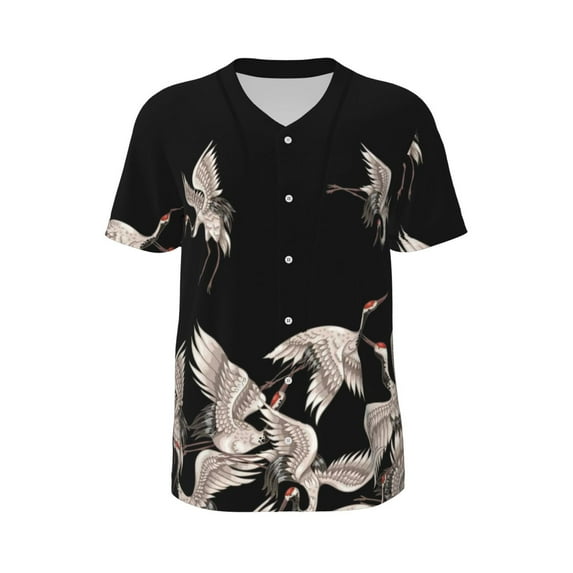 Haiem Hip Hop Hipster Baseball Jersey Button Down Shirts Sports Uniforms Men Women Jersey(Japanese White Crane,Medium)