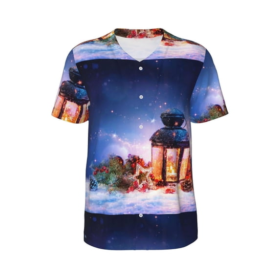 Haiem Hip Hop Hipster Baseball Jersey Button Down Shirts Sports Uniforms Men Women Jersey(Lantern On Snow With Christmas,Small)
