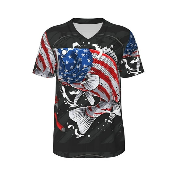 Haiem Hip Hop Hipster Baseball Jersey Button Down Shirts Sports Uniforms Men Women Jersey(Largemouth Bass Fish in USA,XX-Large)
