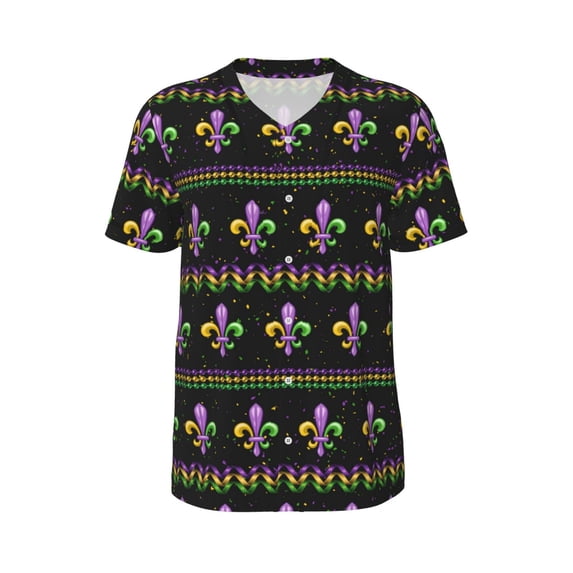 Haiem Hip Hop Hipster Baseball Jersey Button Down Shirts Sports Uniforms Men Women Jersey(Mardi Gras Fleur de Lis,Medium)