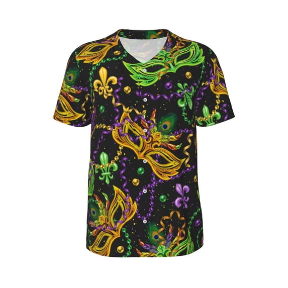 Haiem Hip Hop Hipster Baseball Jersey Button Down Shirts Sports Uniforms Men Women Jersey(Mardi Gras Surface,Medium)