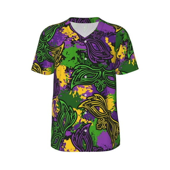 Haiem Hip Hop Hipster Baseball Jersey Button Down Shirts Sports Uniforms Men Women Jersey(Mardi Gras7,XX-Large)