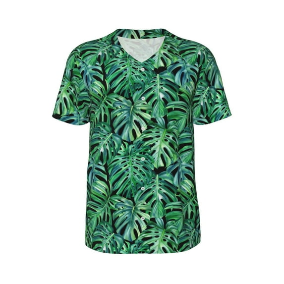 Haiem Hip Hop Hipster Baseball Jersey Button Down Shirts Sports Uniforms Men Women Jersey(Monstera Leaves,XX-Large)