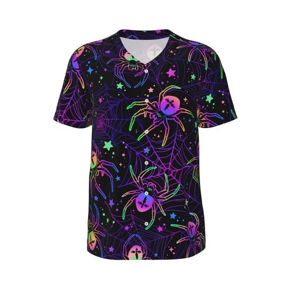 Haiem Hip Hop Hipster Baseball Jersey Button Down Shirts Sports Uniforms Men Women Jersey(Multi-colored Spiders,4X-Large)