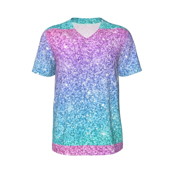 Haiem Hip Hop Hipster Baseball Jersey Button Down Shirts Sports Uniforms Men Women Jersey(Multicolor Glitter,Small)