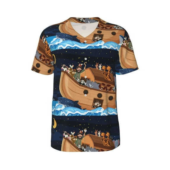 Haiem Hip Hop Hipster Baseball Jersey Button Down Shirts Sports Uniforms Men Women Jersey(Ocean Scene with Noah's Ark,3X-Large)