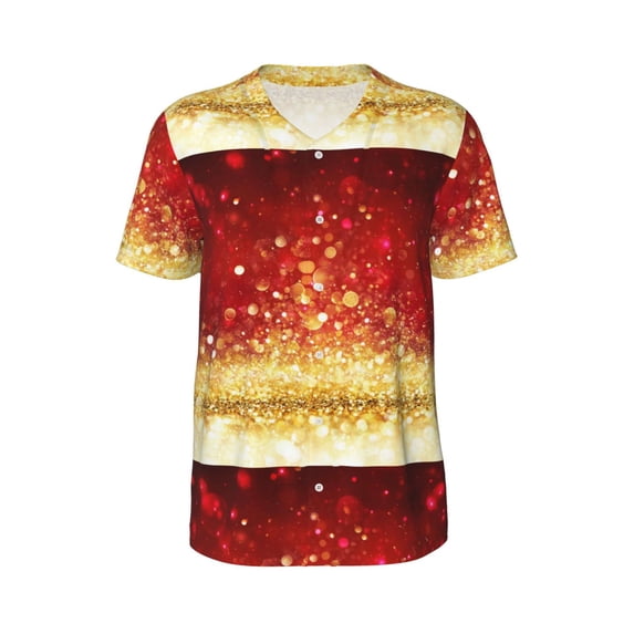 Haiem Hip Hop Hipster Baseball Jersey Button Down Shirts Sports Uniforms Men Women Jersey(Red Gold Glitter,Small)