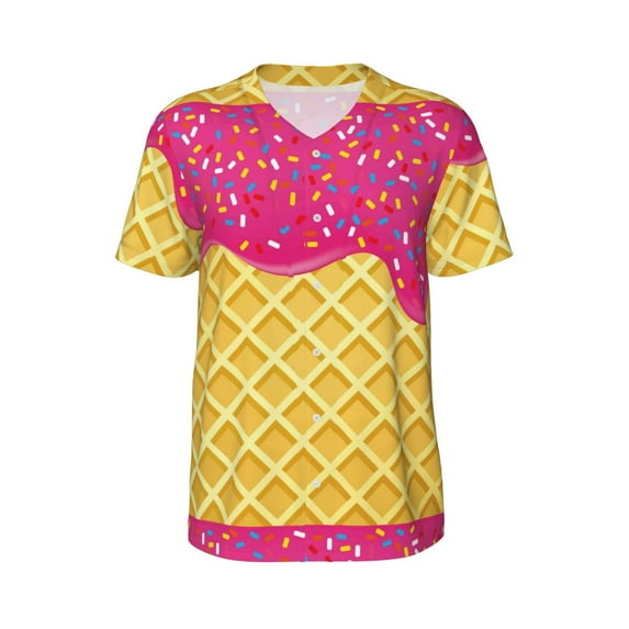 Haiem Hip Hop Hipster Baseball Jersey Button Down Shirts Sports Uniforms Men Women Jersey(Red Ice Cream,Small)