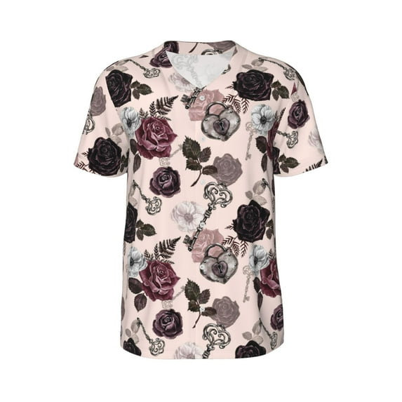 Haiem Hip Hop Hipster Baseball Jersey Button Down Shirts Sports Uniforms Men Women Jersey(Retro Red Black Roses,XX-Large)