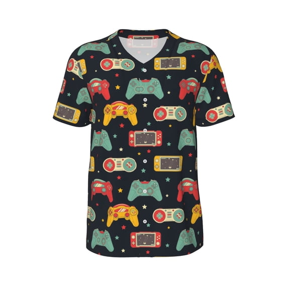 Haiem Hip Hop Hipster Baseball Jersey Button Down Shirts Sports Uniforms Men Women Jersey(Retro Video Game,XX-Large)