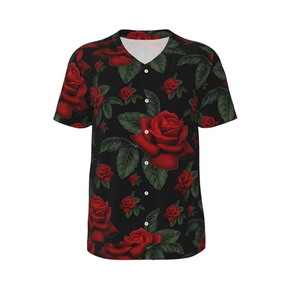 Haiem Hip Hop Hipster Baseball Jersey Button Down Shirts Sports Uniforms Men Women Jersey(Roses,Large)