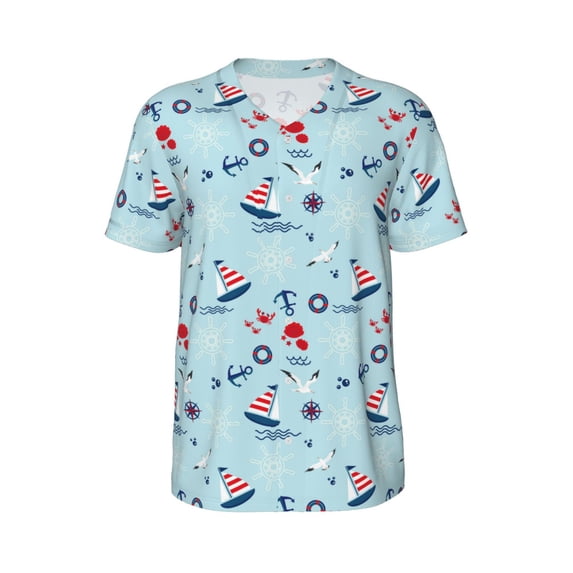 Haiem Hip Hop Hipster Baseball Jersey Button Down Shirts Sports Uniforms Men Women Jersey(Sailboats Anchors,4X-Large)