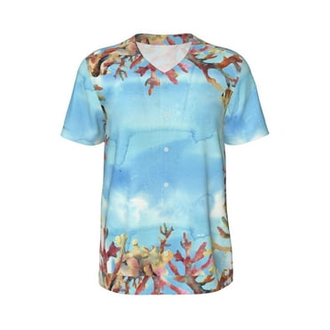 Haiem Hip Hop Hipster Baseball Jersey Button Down Shirts Sports Uniforms Men Women Jersey(Sea and Fish,Small)