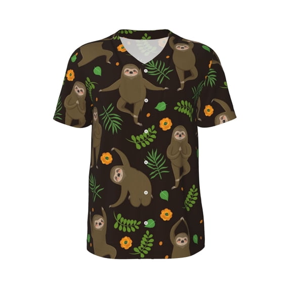 Haiem Hip Hop Hipster Baseball Jersey Button Down Shirts Sports Uniforms Men Women Jersey(Sloth Doing Yoga,Small)