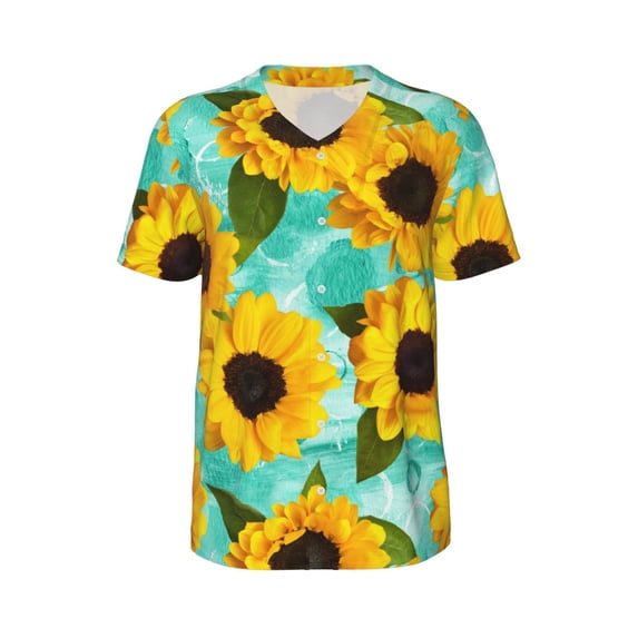 Haiem Hip Hop Hipster Baseball Jersey Button Down Shirts Sports Uniforms Men Women Jersey(Sunflowers With Green Leaves,XX-Large)