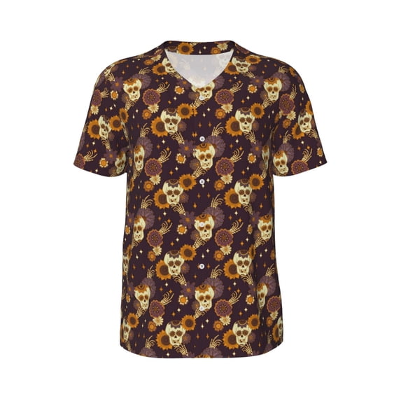 Haiem Hip Hop Hipster Baseball Jersey Button Down Shirts Sports Uniforms Men Women Jersey(Sunflowers with Skull and Hand,X-Large)