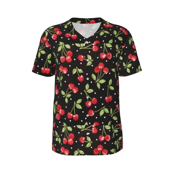 Haiem Hip Hop Hipster Baseball Jersey Button Down Shirts Sports Uniforms Men Women Jersey(Sweet Red Cherry,3X-Large)