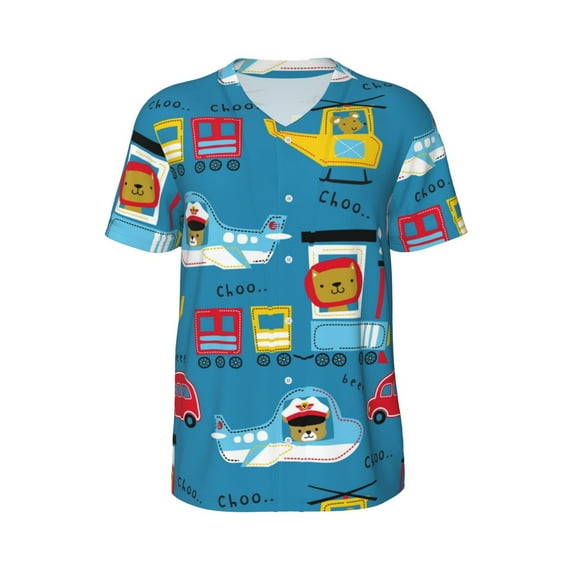 Haiem Hip Hop Hipster Baseball Jersey Button Down Shirts Sports Uniforms Men Women Jersey(Transportations With Cute Animals,XX-Large)