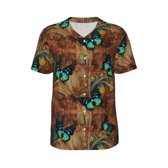 Haiem Hip Hop Hipster Baseball Jersey Button Down Shirts Sports Uniforms Men Women Jersey(Vintage Butterfly Green,Medium)