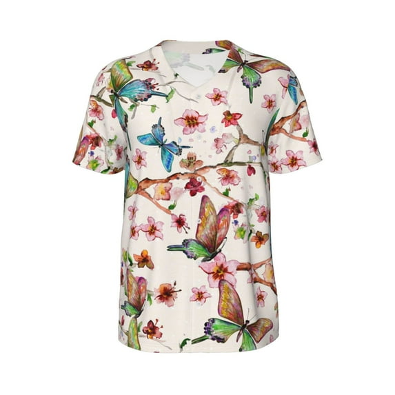Haiem Hip Hop Hipster Baseball Jersey Button Down Shirts Sports Uniforms Men Women Jersey(Watercolor Floral With Butterflies,Small)