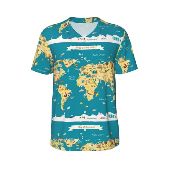 Haiem Hip Hop Hipster Baseball Jersey Button Down Shirts Sports Uniforms Men Women Jersey(World Map With Landmarks,Medium)